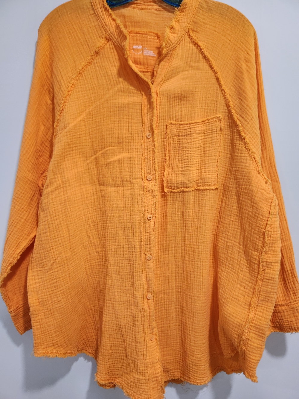 aerie Oversized Button-Down Gauze Shirt in Bright Orange